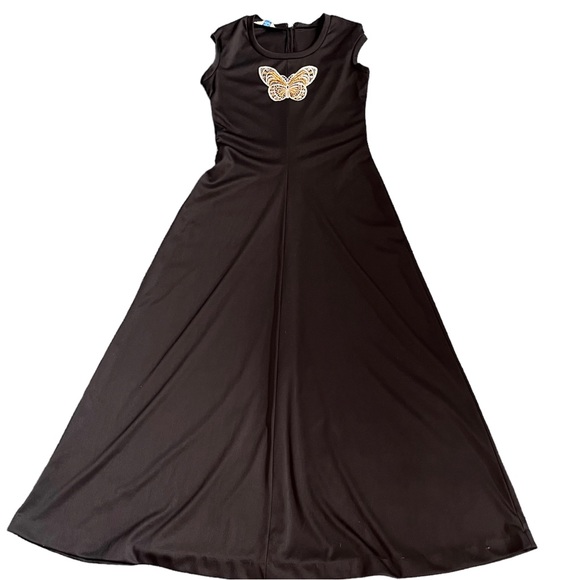 Vintage Dresses & Skirts - Vintage Sears Maxi Dress with Metallic Butterfly short sleeve Medium